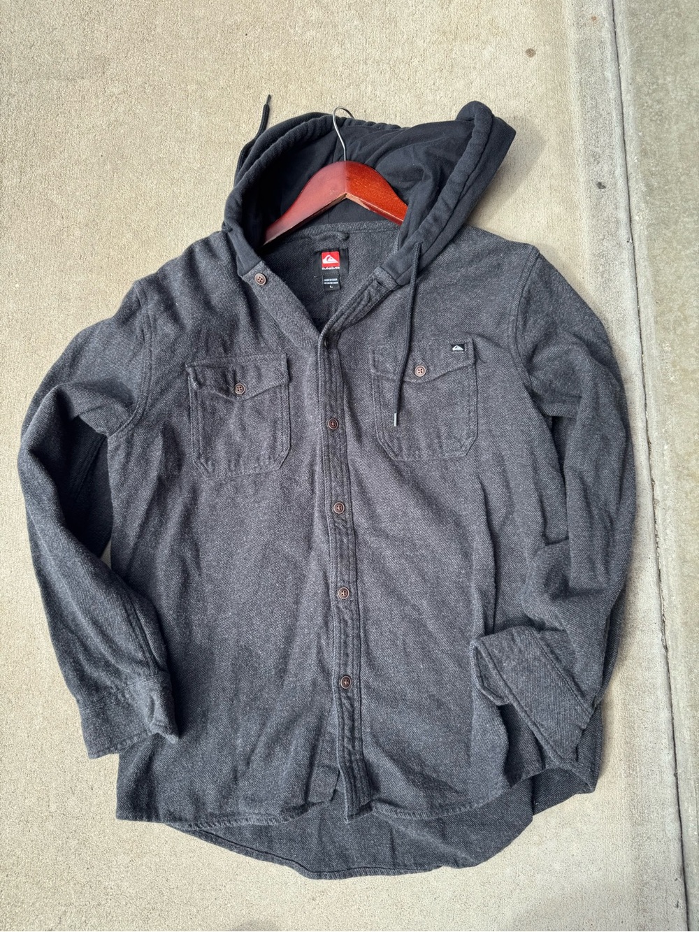 Quiksilver Men's Dark Gray Hooded Button-Up Shirt Jacket